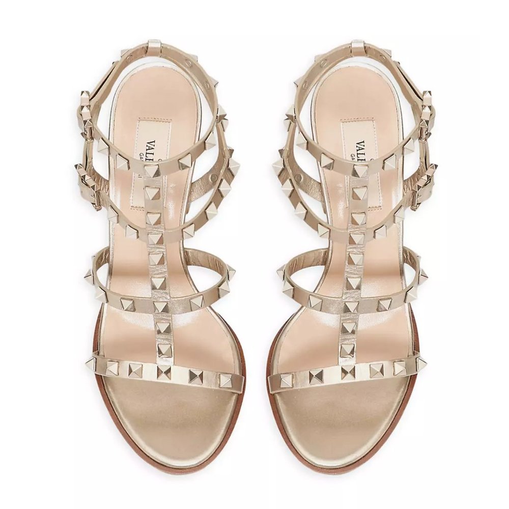 VALENTINO GARAVANI LEATHER ROCKSTUD ROSE GOLD GLADIATOR METALLIC SANDALS, SZ 39 - Picture 3 of 15